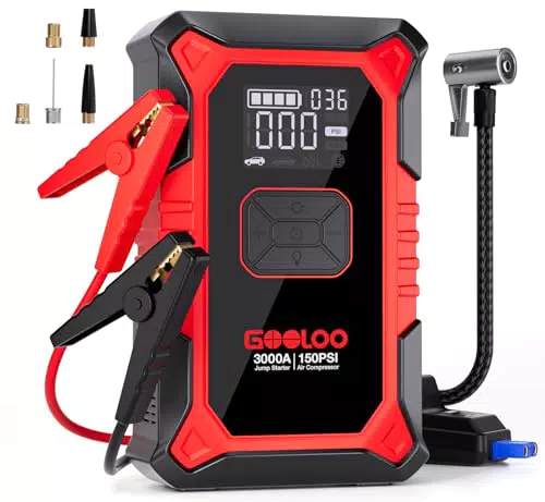GOOLOO A3 Starthilfe Powerbank mit Kompressor für 12V Fahrzeuge bis 9.0L