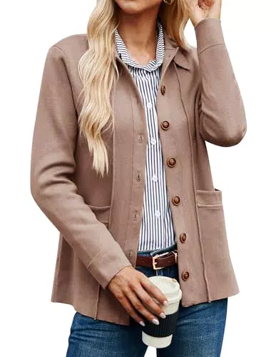 GRACE KARIN Damen Strickjacke mit langen Ärmeln und Knopfleiste