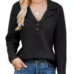 GRACE KARIN Strickpullover Damen V-Ausschnitt Langarm Hoodie