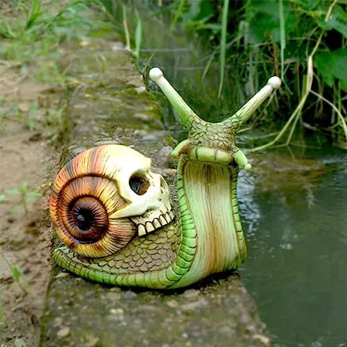 Schädel Schnecke Statue - Halloween Deko Gartenfigur aus Harz für Patio und Garten