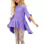 Haloumoning Mädchen Tunika Rüschen Kleid 3/4 Ärmel Sommer Herbst Bluse