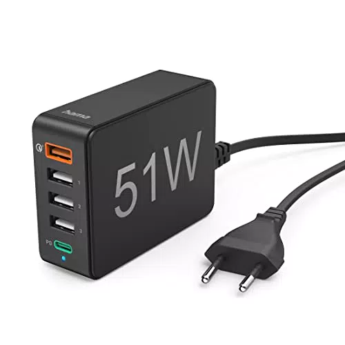 Hama USB-Ladegerät 5-Port 51W mit PD und QC 3.0 für iPhone und Samsung