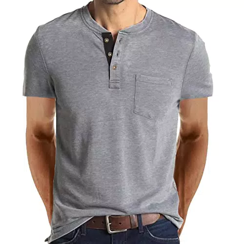 Henley Herren Langarmshirt - Vintage Baumwolle Longsleeve T-Shirt für Männer