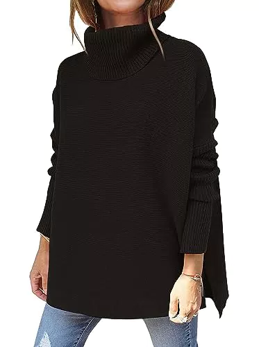 Hormtaer Damen Rollkragenpullover Oversized Warm Grobstrick Casual Langarm