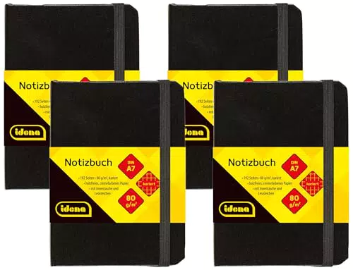 Idena Notizbuch DIN A7 kariert, 192 Seiten, Hardcover, Modell 209283
