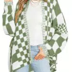 Imily Bela Damen Strickjacke Oversize Plaid Cardigan Batwing Langarm Pullover