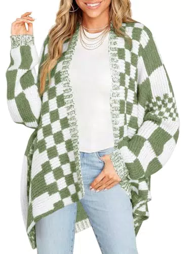 Imily Bela Damen Strickjacke Oversize Plaid Cardigan Batwing Langarm Pullover