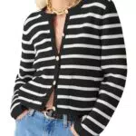 Imily Bela Damen Strickjacke Langarm Cardigan mit Rundhalsausschnitt und Knopf