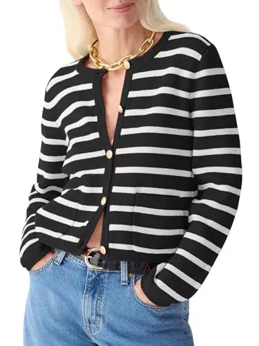 Imily Bela Damen Strickjacke Langarm Cardigan mit Rundhalsausschnitt und Knopf