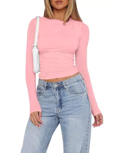 Imily Bela Langarmshirt Damen Slim Fit Crop Top Casual Y2K Rundhals