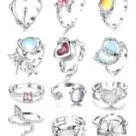JeryWe Y2K Ringe Set für Frauen - Offene Ringe mit Mondstein und Herzdesign