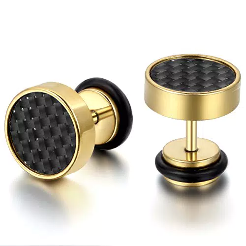 JewelryWe Schmuck Herren Damen Ohrringe, Kohlefaser Inlay Ohrstecker
