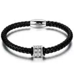 JewelryWe Herren Armband Retro Kreis Geflochtenes Leder mit Edelstahlverschluss