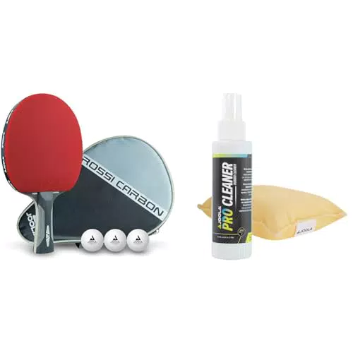 JOOLA Profi Tischtennisschläger Rosskopf Carbon & Tischtennis Rengøringssæt Pro Cleaner Tischtennis Belag Reiniger und Reinigungsschwamm