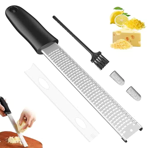 Zester Reibe von Premium Edelstahl – Käsereibe mit Schutzabdeckung und Bürste