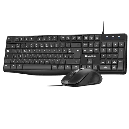 KOORUI Tastatur und Maus Set QWERTZ mit 12 Funktionstasten für Windows, MacOS, Linux