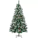 EDWINENE Künstlicher Weihnachtsbaum 180 cm mit Tannenzapfen und roten Beeren