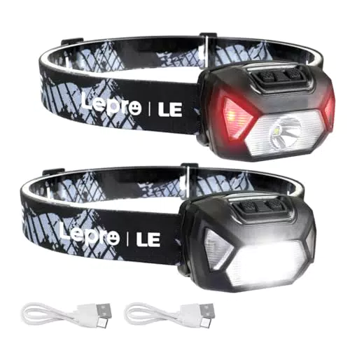 LE Stirnlampe LED Wiederaufladbar mit 2000 Lux, IPX4, 6 Lichtmodi für Outdoor
