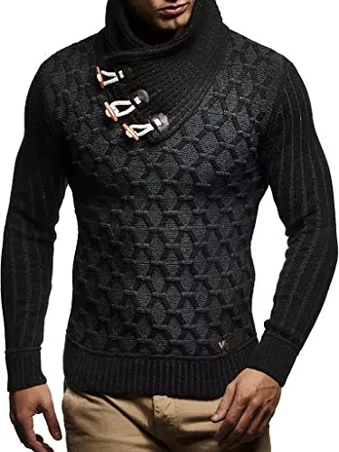 Leif Nelson Herren Strickpullover mit Schalkragen – Moderner Woll-Pullover