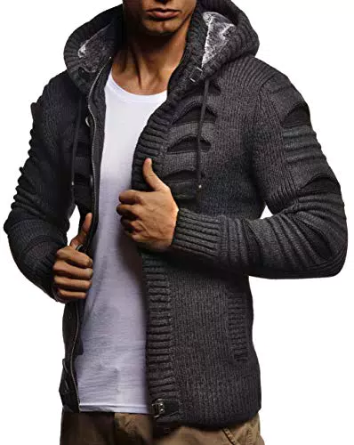 Leif Nelson Strickjacke Herren mit Kapuze und Reißverschluss - Cardigan für alle Jahreszeiten