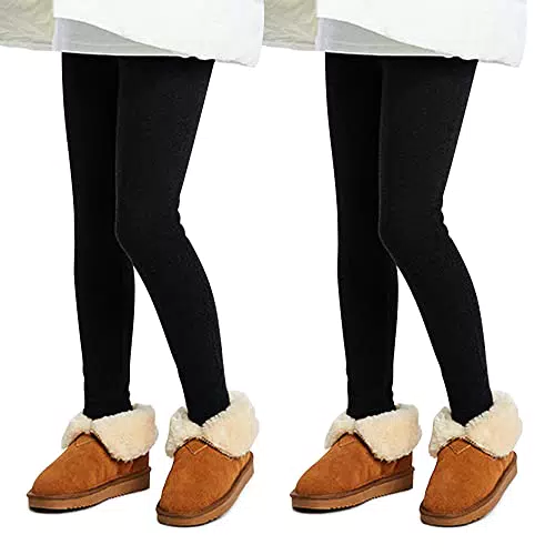 L&K-II Thermoleggings für Mädchen - Fleece gefütterte Winter Leggings aus Baumwolle