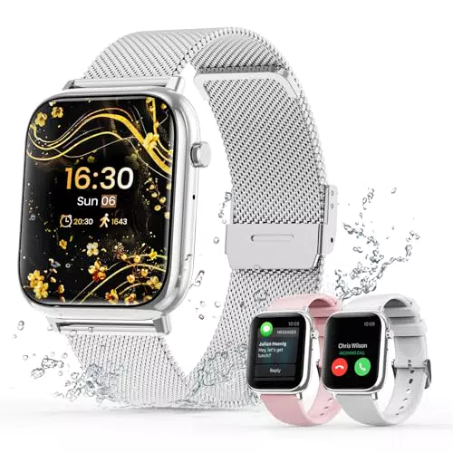 Loekneue Smartwatch Damen mit Bluetooth-Anrufen, SpO2, Schlafüberwachung und Fitness-Tracking