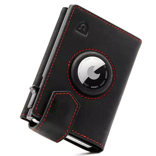 LORZOR® Slim Wallet für Airtag, Geldbörse aus echtem Leder mit RFID Blocker