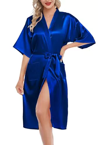 Lovasy Satin Kimono Bademantel für Damen mit Gürtel – Sexy Morgenmantel