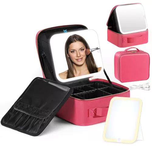 Luxspire Kosmetiktasche mit Spiegel und LED Licht – Makeup Organizer für Reisen