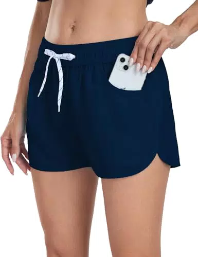 LYRIKER Damen Badehose Gym Shorts mit Taschen für Schwimmsport