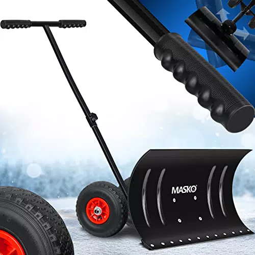 MASKO® Höhenverstellbare Schneeschaufel mit Rädern – 75 cm Arbeitsbreite