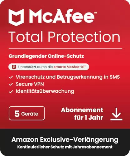 McAfee Total Protection 2024 - Antivirus, VPN, Passwort-Manager - Sicherheit für 5 Geräte