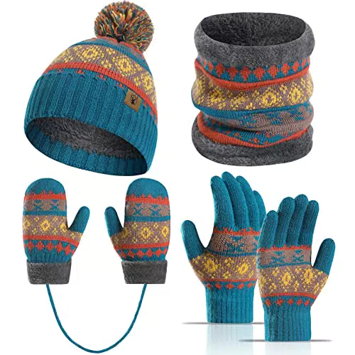 Meajore Kinder Mütze Schal Handschuhe Set für Jungen und Mädchen, Fleece gefüttert