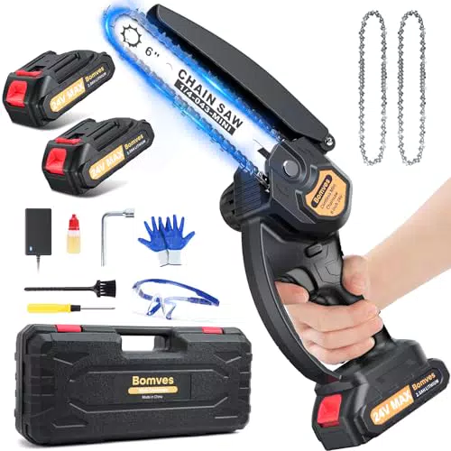 Vikeri Mini Kettensäge Akku 6 Zoll mit Sicherheitsverriegelung für Holzschnitt
