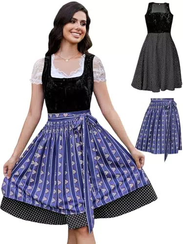 Molirex Dirndlkleid Damen Samt Trachtenkleid Oktoberfest Midi Trachtenmode