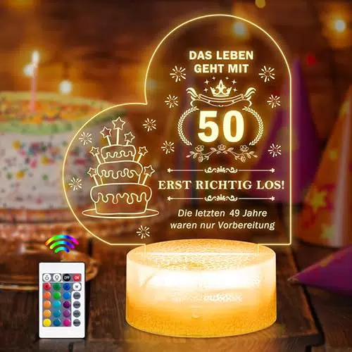 Moocuca 3D Nachtlicht Geschenk zum 50. Geburtstag für Frauen und Mütter
