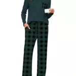 Namatime Schlafanzug Damen Langarm Pyjama Baumwolle Kariert Loungewear