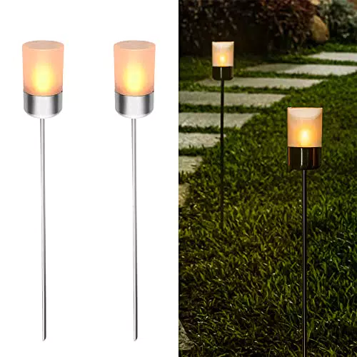Navaris LED Solar Gartenfackel - Solarfackel mit Kerzenschein-Effekt