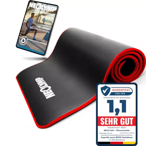 NEOLYMP Fitnessmatte rutschfest mit E-Book und Tragegurt für Yoga und Pilates
