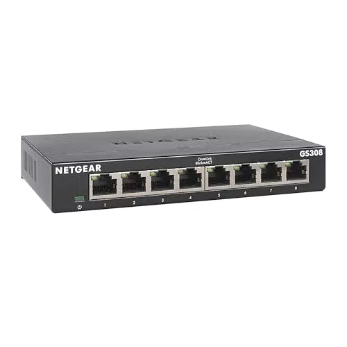 NETGEAR GS308 Gigabit LAN Switch - Plug-and-Play Ethernet Hub ohne Lüfter