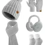Niwicee Winter Set Mütze Schal Handschuhe Ohrenschützer Fleece Geschenke