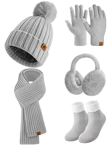 Niwicee Winter Set Mütze Schal Handschuhe Ohrenschützer Fleece Geschenke