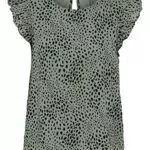 ONLY Kurzarm Bluse mit Rüschenärmeln - Gemustert, Rundhals Top, ONLANN