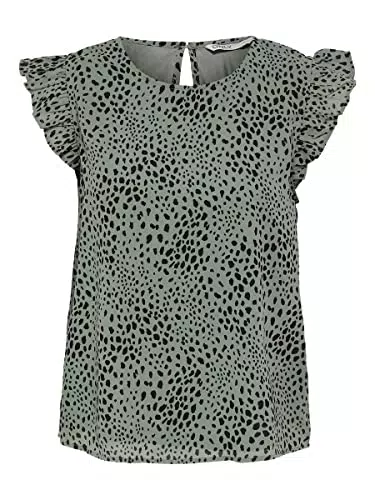 ONLY Kurzarm Bluse mit Rüschenärmeln - Gemustert, Rundhals Top, ONLANN
