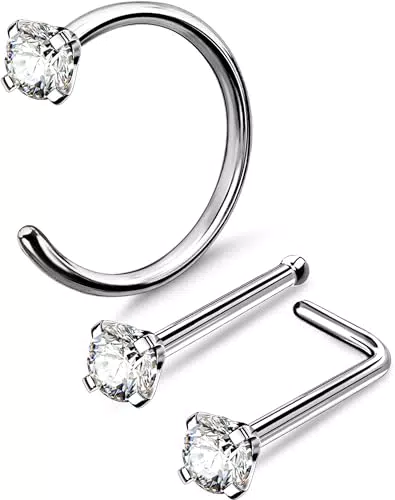 OUFER Titanium Nasenpiercing L-Form Schmuck mit CZ für Nasenpiercings