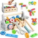 Petfu Werkzeugkoffer für Kinder ab 2 Jahren - Montessori Holzspielzeug