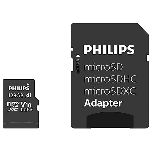 Philips microSDXC Karte 128 GB UHS-I U1 mit SD-Adapter – Hohe Lesegeschwindigkeit
