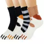 Kuschelsocken für Damen – Flauschige Bettsocken mit Katzenmotiv für den Winter