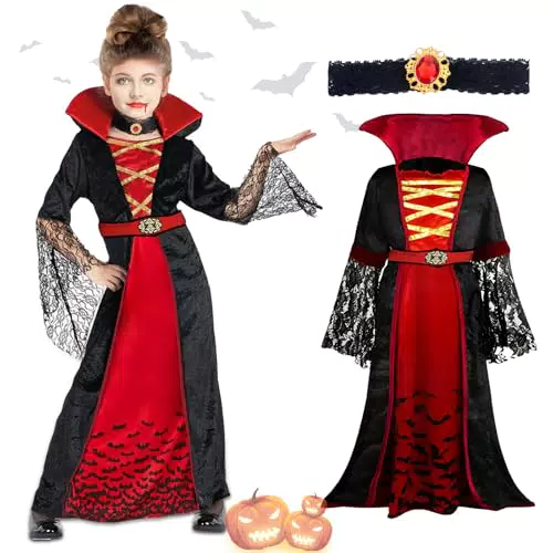 Purpledi Vampir Kostüm für Mädchen – Halloween Kostüm für Fasching und Mottoparty