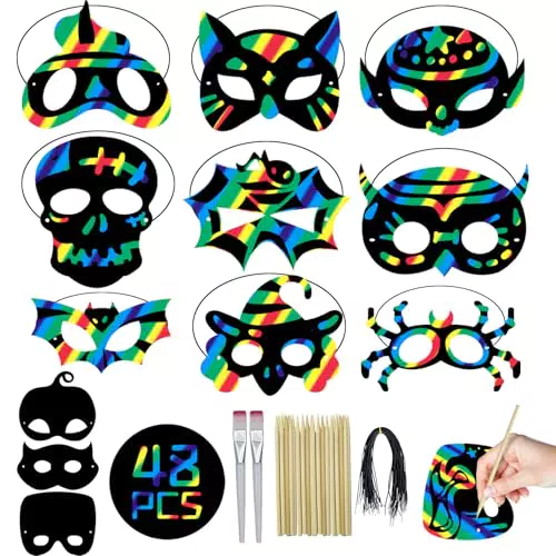 Pwtuuki Kratzbilder Set für Kinder – DIY Masken für Weihnachten und Geburtstagsfeiern